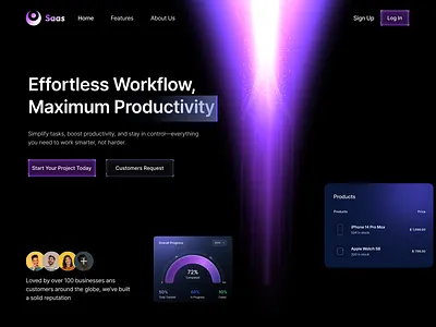 Saas Landing Page dark theme landing page modern design product saas ui ux website