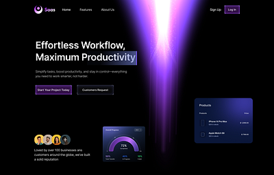 Saas Landing Page dark theme landing page modern design product saas ui ux website