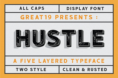HUSTLE vintage 5 layered font display emblem extrude font headline hustle vintage 5 layered font layered poster retro industrial sans serif system tittle vintage rustic
