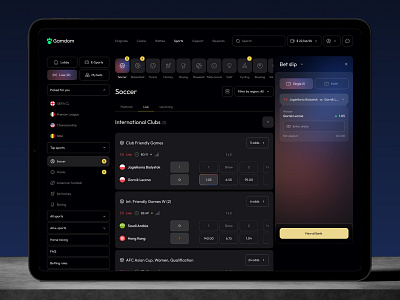 Betting Platform Web Design bet betting dark dark mode game gradients match sports ui web design