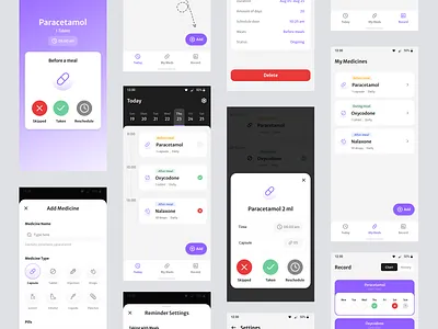 Pill Reminder App – UIUX Design appdesign designcommunity digitalhealth dribbble health healthcareapp healthtech medicinereminder medtech mobileui pill pillreminder reminder