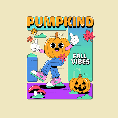 PUMPKIND - A Retro Fall Illustration autumn cartoon illustration pumpkin
