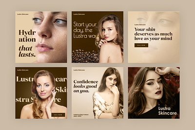 ✨ Lustra Skincare – Minimal Social Media Post Designs aesthetic design beauty beauty design brand design branding canva design clean ui designagency dribbble instagram design minimla design post design selfcare skincare social media visual identity