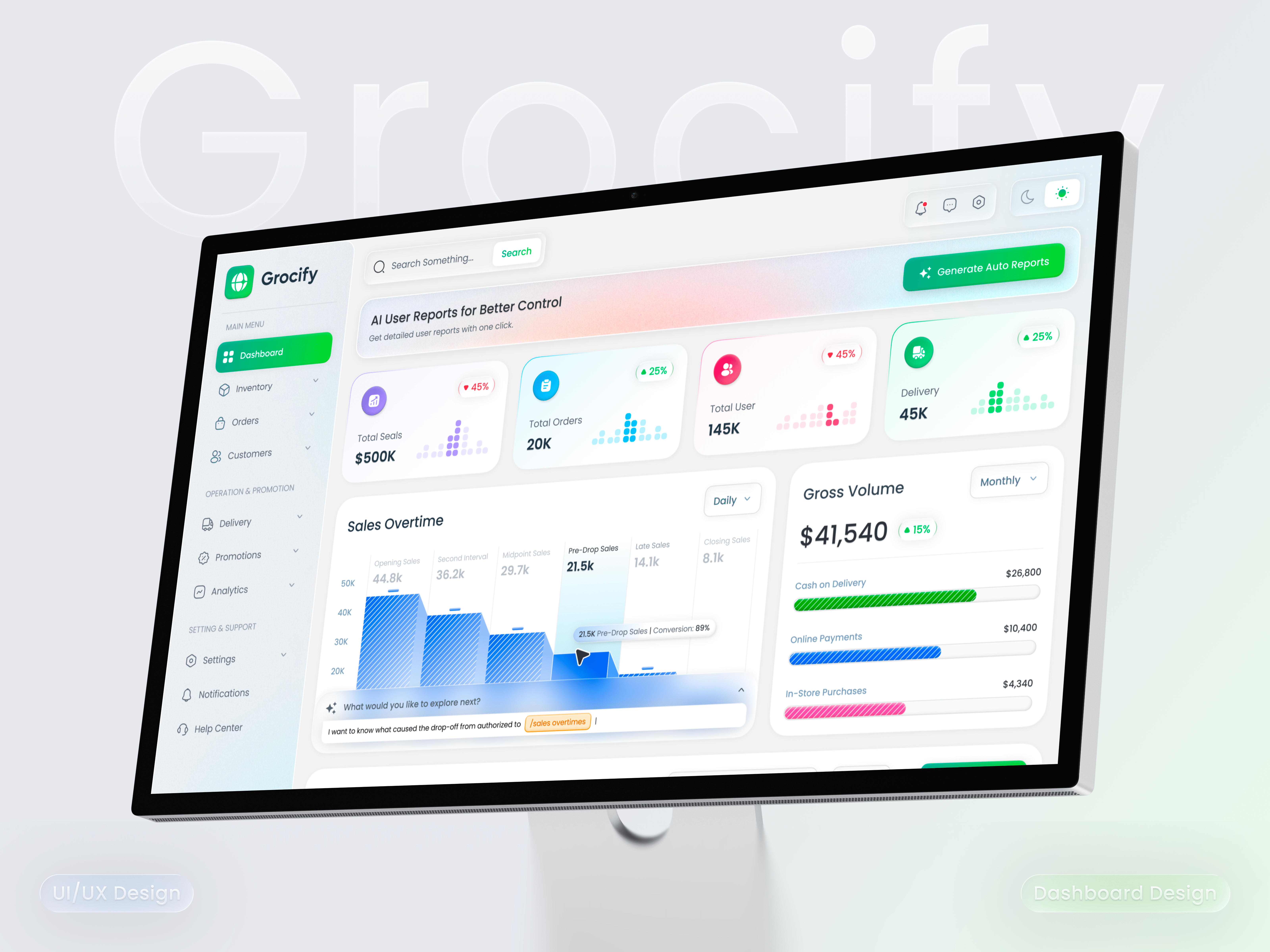 Grocery Admin Dashboard admin panel analytics dashboard business dashboard dashboard design dashboard ui data insights data visualization ecommerce dashboard grocery tech grocify design mobile dashboard modern design product design retail dashboard saas ui sales analytics ui ux user interface ux design web app design