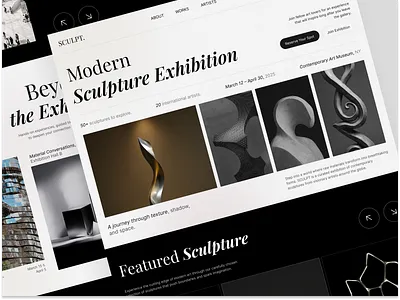 Sculpt - Sculpture Exhibition Website artwebsite cleandesign cleanui darktheme design exhibitiondesign figmadesign minimaldesign minimalistdesign modernart modernui portfoliodesign sculpture ui uiuxdesign userexperience