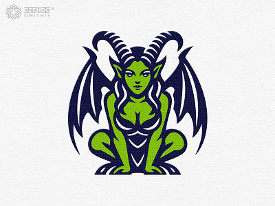 Faunus Girl Logo branding demon girl demonic design fantasy logo faunus girl female demon logo mystical branding mystical emblem mythical creature mythological logo wings and horns