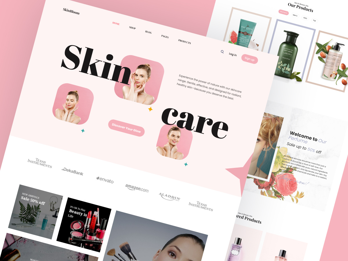 SkinBloom - Skincare Website UI Design cosmetics website design landing page design skincare landing page design skincare website design ui design