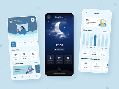 Best Sleep Tracking App UI design alarm app application bedtime dream graphics illustration ios mobile moon night relax sleep sleep tracker time track week