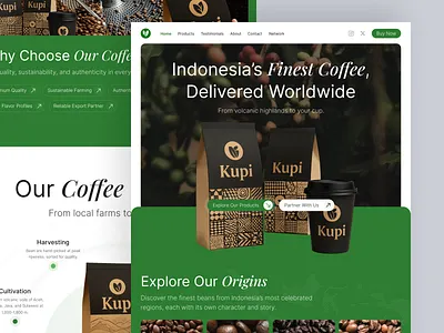 Kupi - Premium Coffee Brand Website brandidentity cleandesign cleanui coffeebranding coffeewebsite design designinspiration figmadesign minimaldesign modernui modernweb productwebsite ui uidesign uiux uiuxdesign userexperience uxdesign webdesign