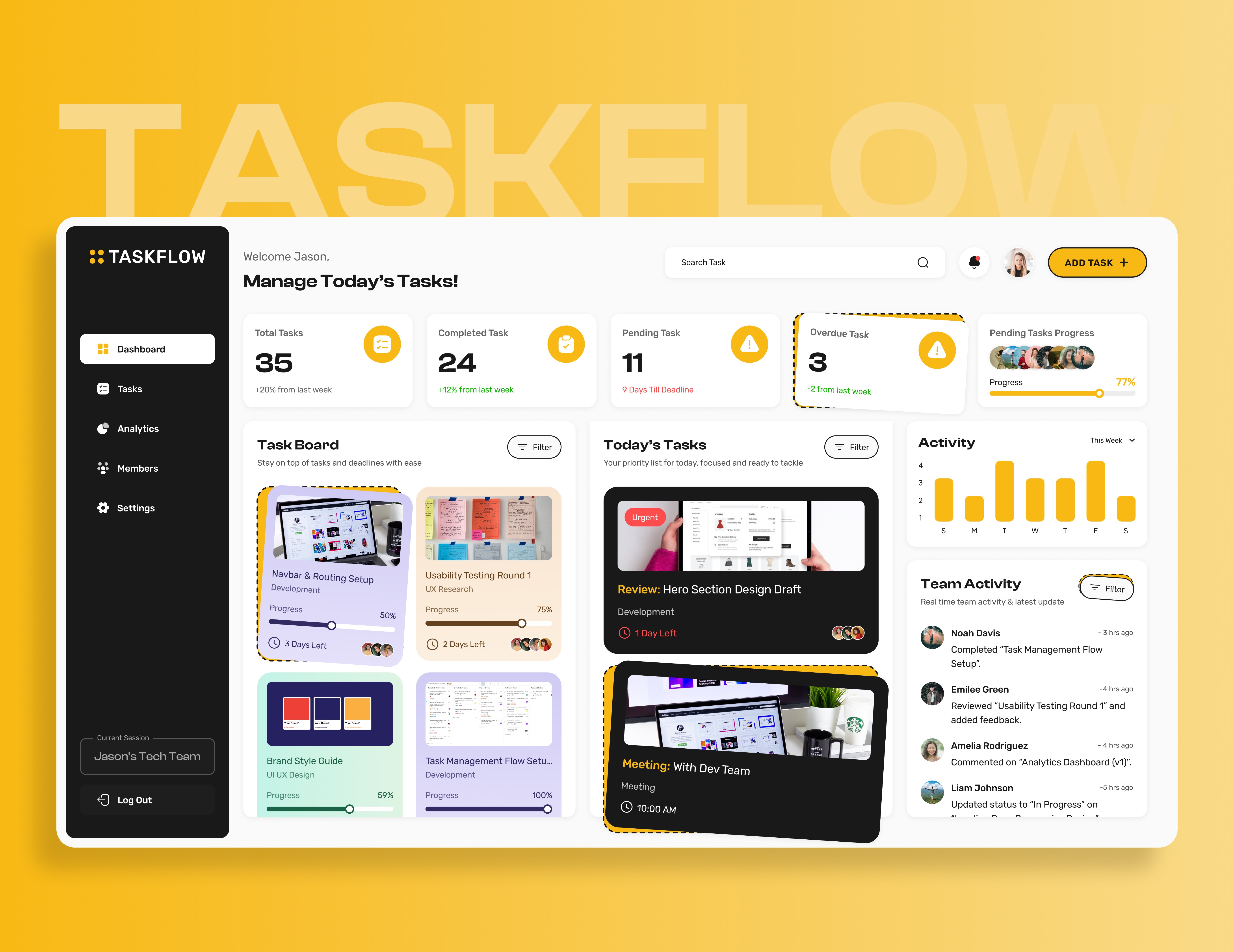 TaskFlow – Streamlined Task Management branding dashboard design dribbble ecommerce figma figma designer graphic design illustration logo minimaldesign saas task task management team teamwork typography ui ui ux vector