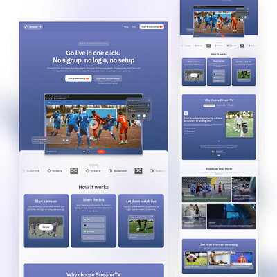 Instant Live Streaming Landing Page Design branding design fast streaming figma framer illustration landing page live stream modern modern landing page design performance boost productivity saas stream ui uiux video web design website design