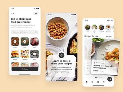Onboarding & Homepage Design for Food Delivery App animation black blur clean design food food delivery graphic design homepage layout mobile mobile app mobile ui onboarding product design splash tinder ui ux white