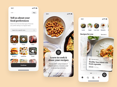 Onboarding & Homepage Design for Food Delivery App animation black blur clean design food food delivery graphic design homepage layout mobile mobile app mobile ui onboarding product design splash tinder ui ux white