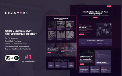 Digismark - Dark Digital Marketing Agency Elementor Template Kit 3d agency branding business consulting coperate creative digital marketing elementor kit graphic design logo marketing seo agency services website software agency technology ui ui design uiux web design
