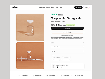Product Detail - Telehealth & Medicine glp 1 treatment hair loss healthcare landing page healthcare website landing page product design product detail product page semaglutide sexual health telehealth telehealth medicine telehealth landing page typography ui user experience website weight loss