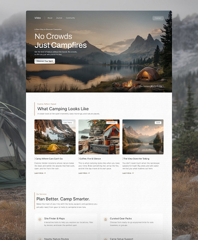 Nature Escape Landing Page Design adventure branding design eco design figma framer green living growth illustration landing page nature outdoor lifestyle relaxation travel ui uiux web design website design
