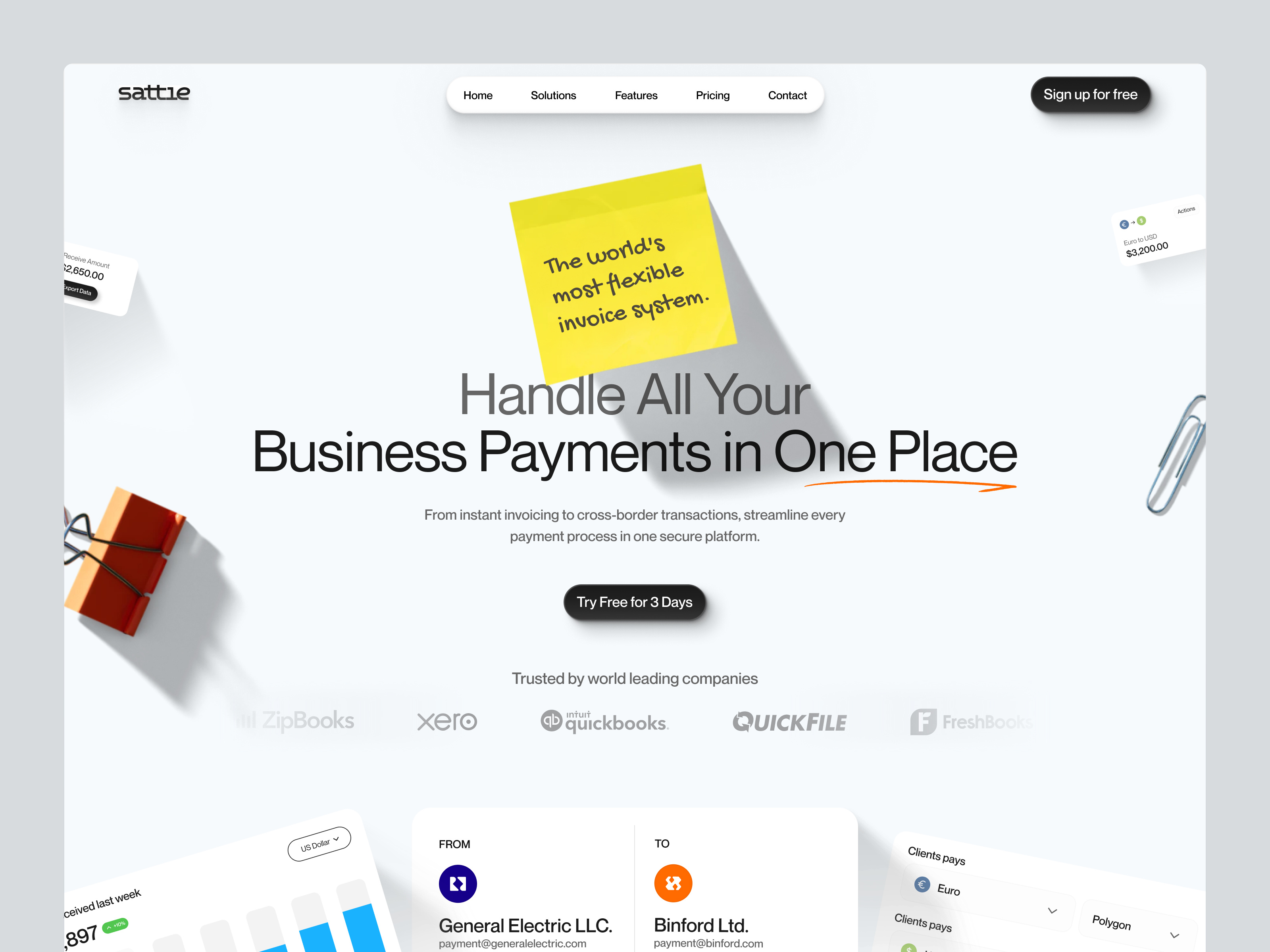 Example of Sattle – Fintech Website Design for B2B Payments & Invoicing