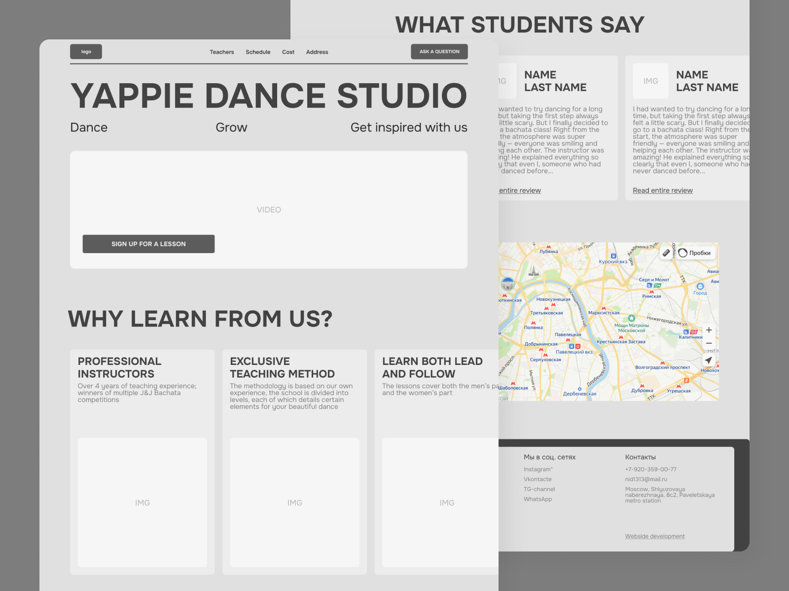 Wireframe design for landing page Bachata Dance studio dance dance studio design prototype ui uiux ux web design wireframe