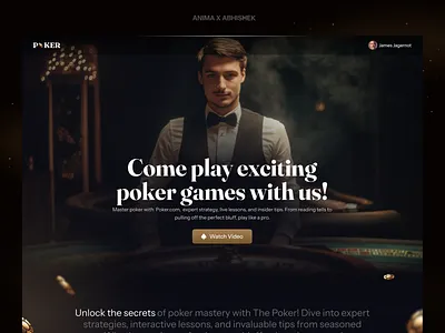 Poker.com – Landing Page Concept 3d dark dashboard gamification homepage landing page landing page design landing page ui logo luxury minimal poker ui uidesign ux video streaming