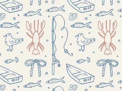 Coastal aesthetic pattern coastal creative market design elements fishermancore hand drawn illustration pattern sea seamless summer vector whimsical