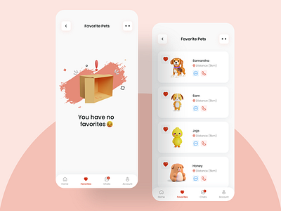 Pet Adoption App - Favorite list adobe xd app cart clean design empty empty state favorite illustration ios minimal order pet pet app puppy shop store ui ux