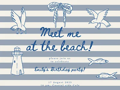 Coastal aesthetic invitation coastal creative market design elements hand drawn illustration invitation sea seagulls summer vector