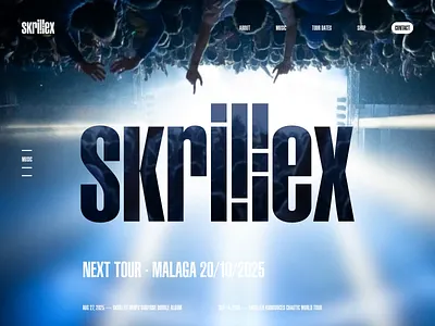 Skrillex Website Hero Section Concept ai branding club concert crypto design dj event identity interaction label lepisov logo motion music rebrand ui ux webdesign website