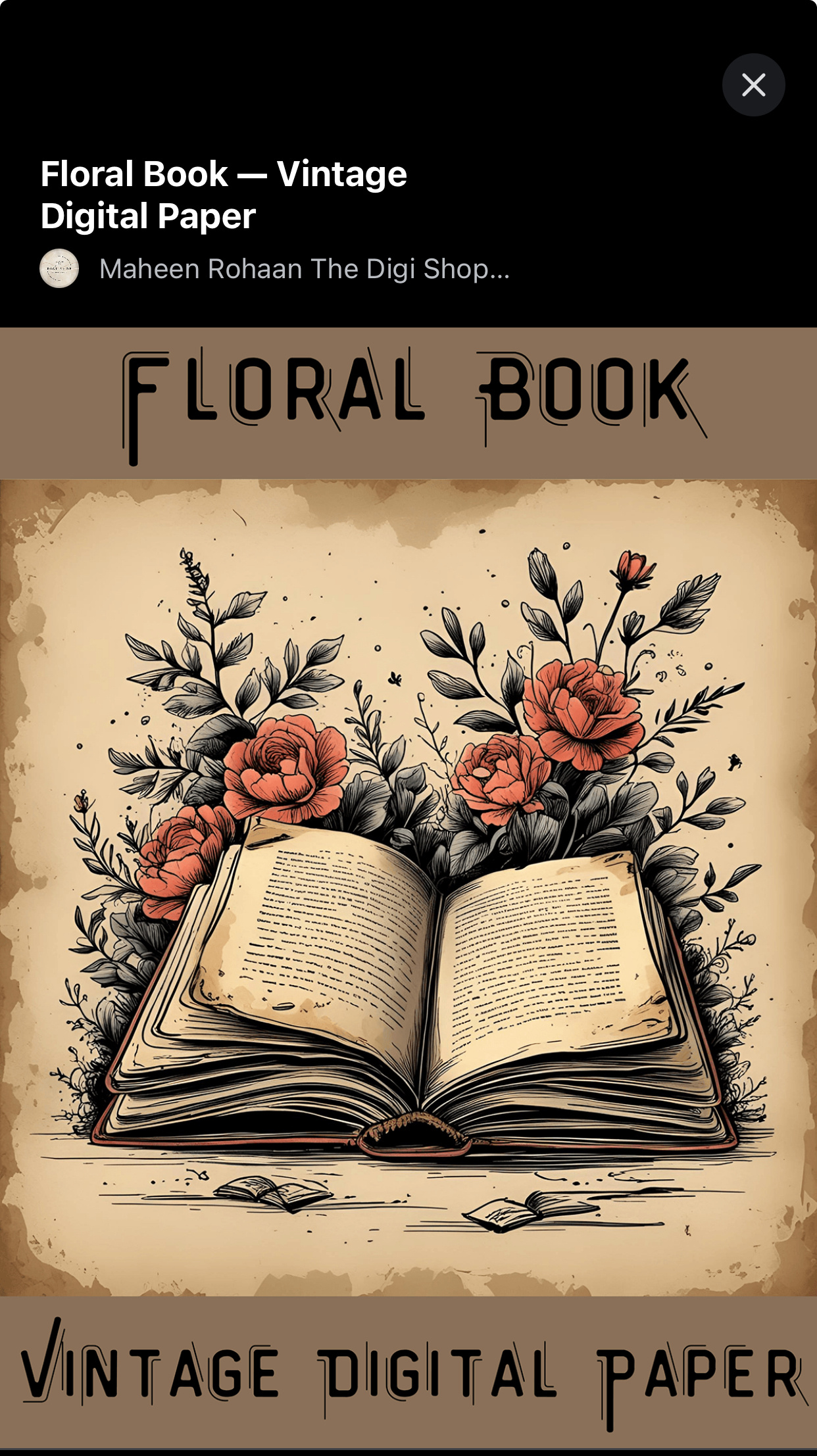 Floral Book Vintage Digital Paper aesthetic background retro paper design