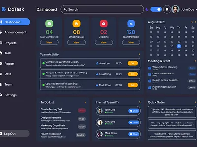 DoTask - (Dark Mode) Task Management Dashboard Webapp SaaS darkmode dashboard figma graphic design ui ui design ui ux ux ux design ux research