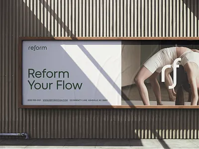 Reform Logo Application billboard mockup branding design graphic design illustration logo minimalist logo outdoor mockup typography ui vector visual identity yoga branding yoga logo