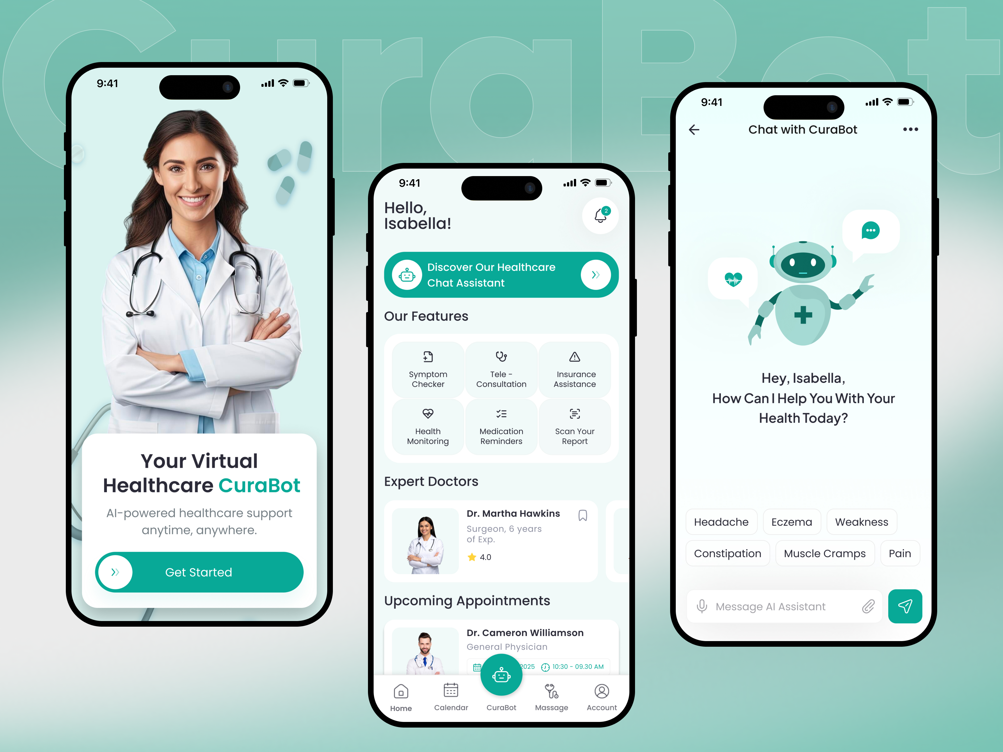 Healthcare Chatbot App Design adobe ai ai app app app design application design bot branding chatbot creative figma healthcare hospital medical app mobile app ui ui ux