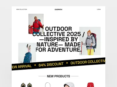 Outdoor Collective 2025 – E-Commerce Landing Page bold design design eiger figma grid layout landing page outdoor ui ui design uiux website