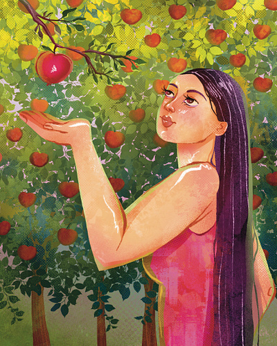 Give me an apple art digital art digital illustration editorial illustration fruit illustration fruits garden illustration girl illustration illustration nature nature illustration