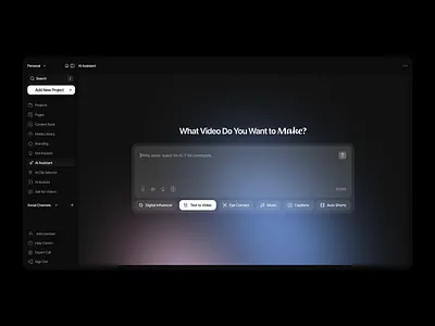 AI Content Creation Platform - Dark UI Dashboard Design ai assistant ai dashboard ai tools content creation content managemen creative platform creator tools dark ui dashboard design digital content media studio modern interface saas dashboard uiux design video creator video platform web application