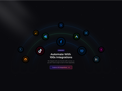 Illustrated Integration Section branding conceptdesign connected platforms dark mode design darkmode glowing icons illustration integrations neon ui orbit design saas illustration tech illustration ux