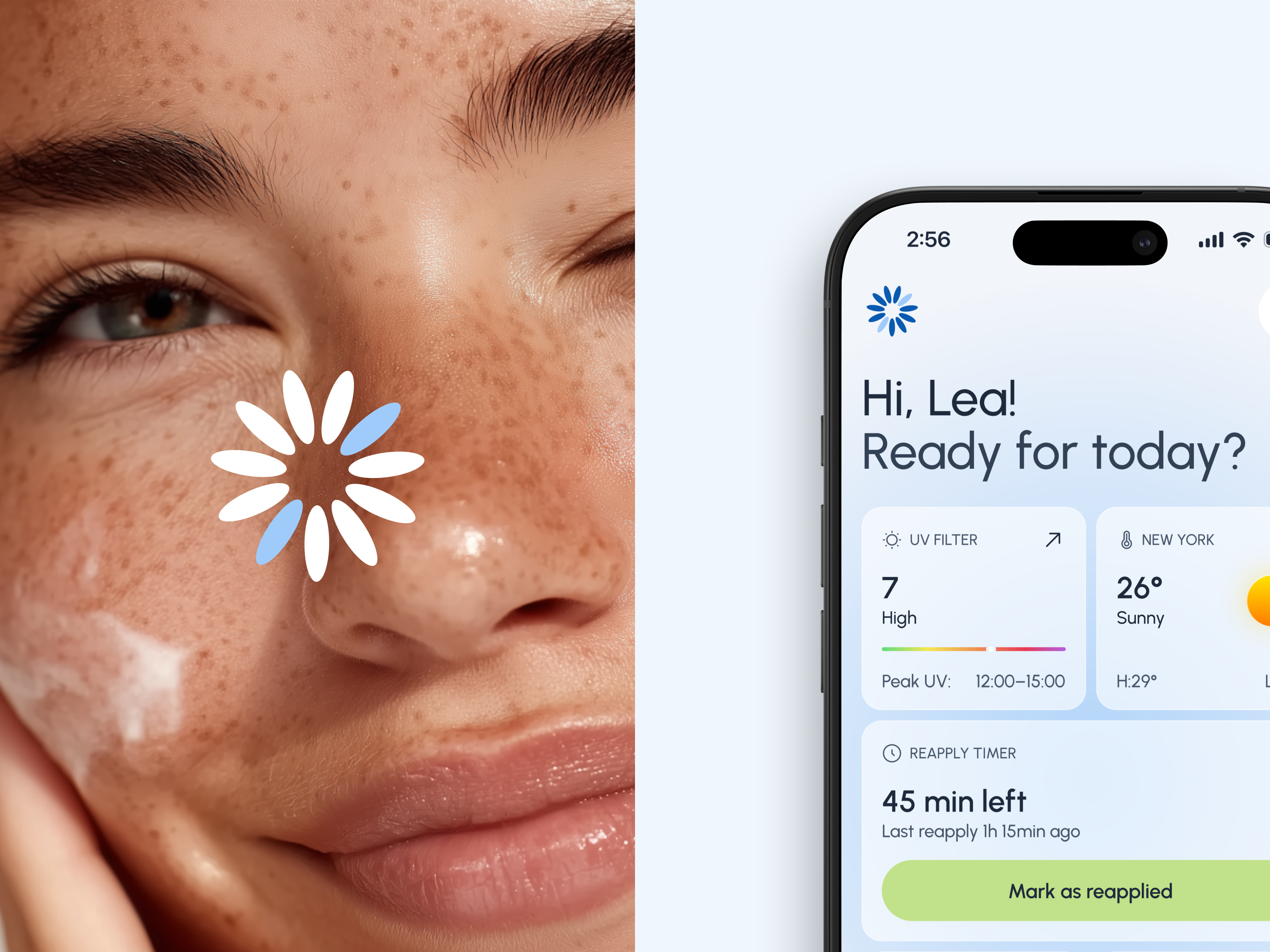 ☀️ Mobile design for sun protection app | Hyperactive clean design colors cosmetics design digital health healthcare hyperactive ios ios app ios design mobile mobile design product design saas skincare sun protection ui ux web design wellness