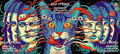 Billy Strings billy strings cat gig poster illustration ink kitten music poster sci-fi scifi show space surreal