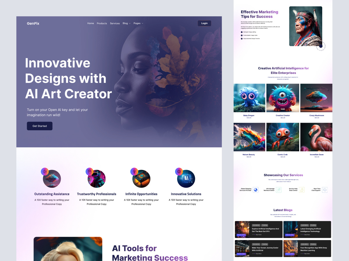 GenPix - 🎨 AI Art Creator Website Landing Page UI Design 🤖 ai art ai art landing page ai design ai tools artificial intelligence creative design landing page technology website
