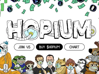 HOPIUM landing page — Crypto Website design blockchain branding crypto crypto art crypto landing page doge hopium illustration landing page logo meme meme coin memecoin memecoin website nft art pepe ponke ui web3 website website