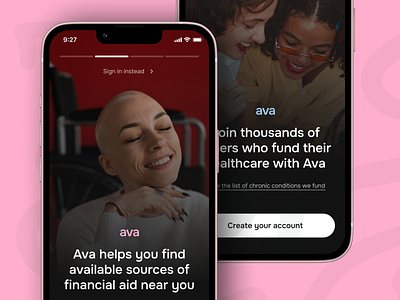 Ava - Healthcare funding for chronic diseases patients agency branding design fintech health logo love medical minimal mobile app ui