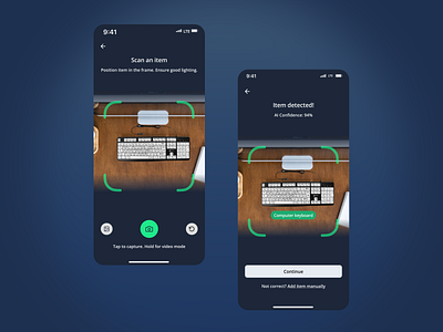 AI item scanner ai ai camera ai scanner camera app ios mobile app mobile ui photo app qr scanner recycling app ui ux