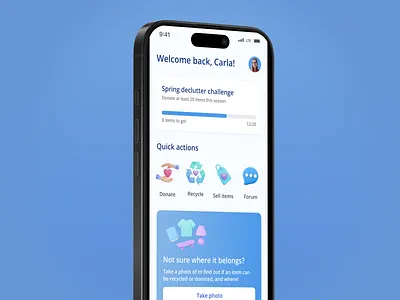 Sustainability app concept blue card design challenge donation app eco friendly app environment figma green ios mobile ui navigation progress bar recycle recycling recycling app sustainability app