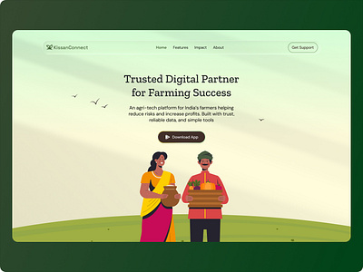 KissanConnect – AgriTech Landing Page UI agri tech glass graphic design landing page mobile app ui