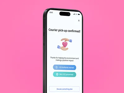 Donation app confirmation screen 3d completion confirmation confirmation screen donation app done screen eco friendly figma gamification ios mobile ui points rewards