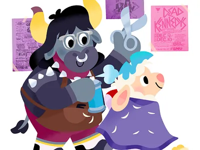 Hey-ho, let's go! animals cute hair haircut hairstyles illustration illustrator kawaii kidlit punk rock sheep vibrant