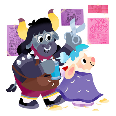 Hey-ho, let's go! animals cute hair haircut hairstyles illustration illustrator kawaii kidlit punk rock sheep vibrant
