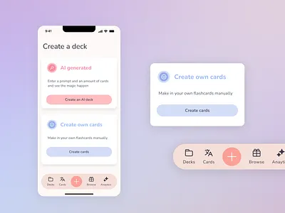 Flashcard app ai ai generation blue bottom navigation buttons cards figma flashcards language app language learning material material ui menu mobile app pastel pink ui ux vocabulary vocabulary app