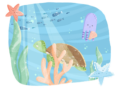 Underwater Illustration fish illustration ocean sea turtle underwater