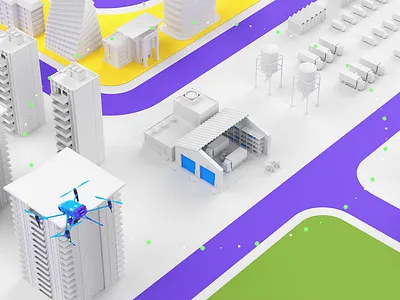 Drones city - animation 3d 3danimation aerial animation cinema4d city design drone drones explainer illustration motion design octanerender promo technical