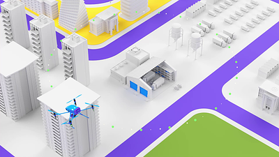 Drones city - animation 3d 3danimation aerial animation cinema4d city design drone drones explainer illustration motion design octanerender promo technical